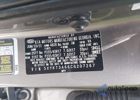 2012 Kia Sorento Lx from USA, damaged, VIN 5XYKT3A66CG207267